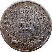 France 20 Centimes Napoleon III 1854 A KM# 778.1 EMPIRE FRANÇAIS 20 CENT. 1857 A coin reverse France 20 Centimes Napoleon III 1854 A KM# 778.1 EMPIRE FRANÇAIS 20 CENT. 1857 A coin reverse