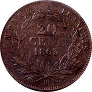 France 20 Centimes Napoleon III 1863 BB KM# 778.2 EMPIRE FRANÇAIS 20 CENT. 1860 BB coin reverse France 20 Centimes Napoleon III 1863 BB KM# 778.2 EMPIRE FRANÇAIS 20 CENT. 1860 BB coin reverse