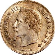 France 20 Centimes Napoleon III 1864 A KM# 805.1 NAPOLEON III EMPEREUR BARRE coin obverse France 20 Centimes Napoleon III 1864 A KM# 805.1 NAPOLEON III EMPEREUR BARRE coin obverse
