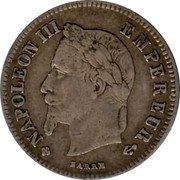 France 20 Centimes Napoleon III 1866 BB KM# 805.2 NAPOLEON III EMPEREUR BARRE coin obverse France 20 Centimes Napoleon III 1866 BB KM# 805.2 NAPOLEON III EMPEREUR BARRE coin obverse