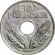 France 20 Centimes Grain Sprigs 1942 A KM# 900.1 ETAT FRANÇAIS A. DE G. coin obverse France 20 Centimes Grain Sprigs 1942 A KM# 900.1 ETAT FRANÇAIS A. DE G. coin obverse