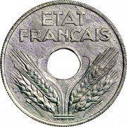 France 20 Centimes Grain Sprigs 1942 KM# 900.2 ETAT FRANÇAIS A DE G coin obverse France 20 Centimes Grain Sprigs 1942 KM# 900.2 ETAT FRANÇAIS A DE G coin obverse