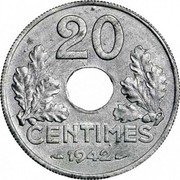 France 20 Centimes Grain Sprigs 1942 KM# 900.2 20 CENTIMES 1944 coin reverse France 20 Centimes Grain Sprigs 1942 KM# 900.2 20 CENTIMES 1944 coin reverse