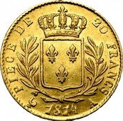 France 20 Francs Louis XVIII 1814 A KM# 706.1 PIECE DE 20 FRANCS 1815 A coin reverse France 20 Francs Louis XVIII 1814 A KM# 706.1 PIECE DE 20 FRANCS 1815 A coin reverse