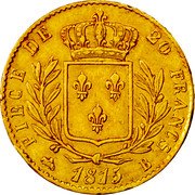 France 20 Francs Louis XVIII 1815 B KM# 706.2 PIECE DE 20 FRANCS 1815 B coin reverse France 20 Francs Louis XVIII 1815 B KM# 706.2 PIECE DE 20 FRANCS 1815 B coin reverse