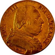 France 20 Francs Louis XVIII 1815 L KM# 706.4 LOUIS XVIII ROI DE FRANCE TIOLIER coin obverse France 20 Francs Louis XVIII 1815 L KM# 706.4 LOUIS XVIII ROI DE FRANCE TIOLIER coin obverse