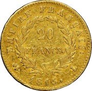 France 20 Francs Hundred Days. Napoleon 1815 L KM# 705.2 EMPIRE FRANÇAIS 20 FRANCS 1815 L coin reverse France 20 Francs Hundred Days. Napoleon 1815 L KM# 705.2 EMPIRE FRANÇAIS 20 FRANCS 1815 L coin reverse