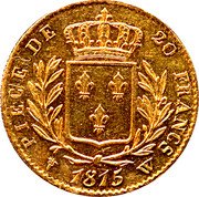 France 20 Francs Louis XVIII 1815 W KM# 706.6 PIECE DE 20 FRANCS 1815 W coin reverse France 20 Francs Louis XVIII 1815 W KM# 706.6 PIECE DE 20 FRANCS 1815 W coin reverse