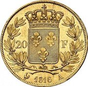 France 20 Francs Louis XVIII 1816 A KM# 712.1 20 F 1818 A coin reverse France 20 Francs Louis XVIII 1816 A KM# 712.1 20 F 1818 A coin reverse