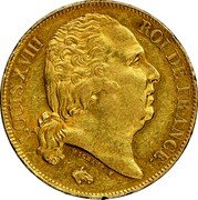France 20 Francs Louis XVIII 1816 W KM# 712.9 LOUIS XVIII ROI DE FRANCE. MICHAUT F coin obverse