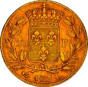 France 20 Francs Louis XVIII 1817 L KM# 712.5 20 F 1817 L coin reverse