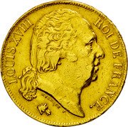 France 20 Francs Louis XVIII 1820 Q KM# 712.7 LOUIS XVIII ROI DE FRANCE. MICHAUT F coin obverse