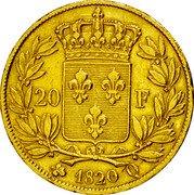 France 20 Francs Louis XVIII 1820 Q KM# 712.7 20 F 1820 Q coin reverse