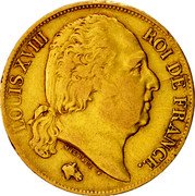 France 20 Francs Louis XVIII 1824 MA KM# 712.6 LOUIS XVIII ROI DE FRANCE. MICHAUT F coin obverse