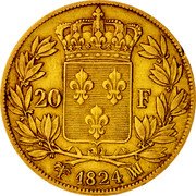 France 20 Francs Louis XVIII 1824 MA KM# 712.6 20 F 1824 MA coin reverse