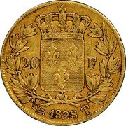 France 20 Francs Charles X 1828 T KM# 726.3 20 F 1828 T coin reverse