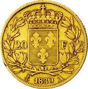 France 20 Francs Charles X 1830 A KM# A726 20 F 1830 A coin reverse France 20 Francs Charles X 1830 A KM# A726 20 F 1830 A coin reverse