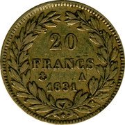 France 20 Francs Louis-Philippe I 1831 A KM# 739.1 20 FRANCS A 1831 coin reverse