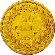 France 20 Francs Louis Philippe I 1831 W KM# 746.4 20 FRANCS W 1831 coin reverse