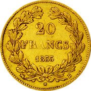 France 20 Francs Louis-Philippe I 1833 B KM# 750.2 20 FRANCS 1833 B coin reverse France 20 Francs Louis-Philippe I 1833 B KM# 750.2 20 FRANCS 1833 B coin reverse
