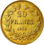 France 20 Francs Louis-Philippe I 1834 L KM# 750.3 20 FRANCS 1834 L coin reverse France 20 Francs Louis-Philippe I 1834 L KM# 750.3 20 FRANCS 1834 L coin reverse