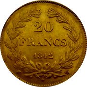 France 20 Francs Louis-Philippe I 1842 W KM# 750.5 20 FRANCS 1833 W coin reverse France 20 Francs Louis-Philippe I 1842 W KM# 750.5 20 FRANCS 1833 W coin reverse
