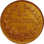 France 20 Francs Louis-Philippe I 1848 A KM# 750.1 20 FRANCS 1832 A coin reverse France 20 Francs Louis-Philippe I 1848 A KM# 750.1 20 FRANCS 1832 A coin reverse