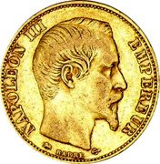 France 20 Francs Napoleon III 1855 D KM# 781.3 NAPOLEON III EMPEREUR BARRE coin obverse France 20 Francs Napoleon III 1855 D KM# 781.3 NAPOLEON III EMPEREUR BARRE coin obverse