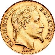 France 20 Francs Napoleon III 1866 BB KM# 801.2 NAPOLEON III EMPEREUR BARRE coin obverse France 20 Francs Napoleon III 1866 BB KM# 801.2 NAPOLEON III EMPEREUR BARRE coin obverse