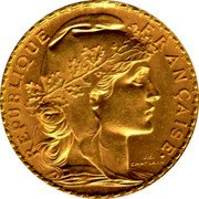 France 20 Francs Marianne. Rooster 1913 KM# 857 REPUBLIQUE FRANÇAISE J.C. CHAPLAIN coin obverse France 20 Francs Marianne. Rooster 1913 KM# 857 REPUBLIQUE FRANÇAISE J.C. CHAPLAIN coin obverse
