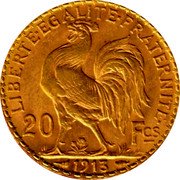 France 20 Francs Marianne. Rooster 1913 KM# 857 LIBERTE EGALITE FRATERNITE 20 FCS 1912 coin reverse France 20 Francs Marianne. Rooster 1913 KM# 857 LIBERTE EGALITE FRATERNITE 20 FCS 1912 coin reverse