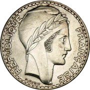 France 20 Francs Marianne 1934 (sl) KM# 879 REPUBLIQUE FRANÇAISE P.TURIN coin obverse France 20 Francs Marianne 1934 (sl) KM# 879 REPUBLIQUE FRANÇAISE P.TURIN coin obverse
