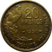 France 20 Francs Marianne 1950 KM# 916.1 20 FRANCS 1950 LIBERTE EGALITE FRATERNITE coin reverse France 20 Francs Marianne 1950 KM# 916.1 20 FRANCS 1950 LIBERTE EGALITE FRATERNITE coin reverse