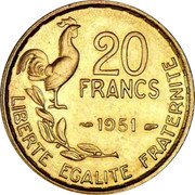 France 20 Francs Marianne. Without B 1951 4 plumes KM# 917.1 20 FRANCS 1952 LIBERTE EGALITE FRATERNITE coin reverse France 20 Francs Marianne. Without B 1951 4 plumes KM# 917.1 20 FRANCS 1952 LIBERTE EGALITE FRATERNITE coin reverse