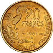 France 20 Francs Marianne. Rooster 1951 B 4 plumes KM# 917.2 20 FRANCS 1950 B LIBERTE EGALITE FRATERNITE coin reverse France 20 Francs Marianne. Rooster 1951 B 4 plumes KM# 917.2 20 FRANCS 1950 B LIBERTE EGALITE FRATERNITE coin reverse