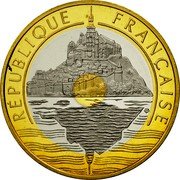 France 20 Francs Mont Saint Michel 1992 Proof KM# 1008.2a RÉPUBLIQUE FRANÇAISE coin obverse