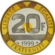 France 20 Francs Mont Saint Michel 1992 Proof KM# 1008.2a LIBERTÉ EGALITÉ 20F 1992 FRATERNITÉ coin reverse