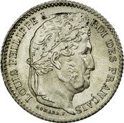 France 25 Centimes Louis Philippe I 1845 B KM# 755.2 LOUIS PHILIPPE I ROI DES FRANÇAIS DOMARD. F. coin obverse France 25 Centimes Louis Philippe I 1845 B KM# 755.2 LOUIS PHILIPPE I ROI DES FRANÇAIS DOMARD. F. coin obverse