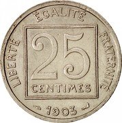 France 25 Centimes Liberty 1903 KM# 855 LIBERTÉ ÉGALITÉ FRATERNITÉ 25 CENTIMES 1903 coin reverse France 25 Centimes Liberty 1903 KM# 855 LIBERTÉ ÉGALITÉ FRATERNITÉ 25 CENTIMES 1903 coin reverse