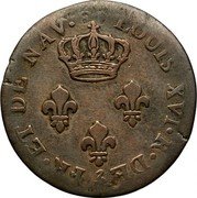 France 3 Sous Louis Philippe I. Colony of Cayenne 1781 A KM# 2 LOUIS XVI R DE FR ET DE NAV coin obverse