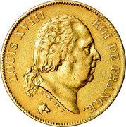 France 40 Francs Louis XVIII 1816 B KM# 713.2 LOUIS XVIII ROI DE FRANCE. MICHAUT F. coin obverse France 40 Francs Louis XVIII 1816 B KM# 713.2 LOUIS XVIII ROI DE FRANCE. MICHAUT F. coin obverse