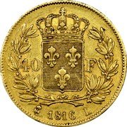 France 40 Francs Luis XVIII 1816 L KM# 713.4 40 F 1816 L coin reverse France 40 Francs Luis XVIII 1816 L KM# 713.4 40 F 1816 L coin reverse