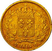 France 40 Francs Luis XVIII 1816 Q KM# 713.5 40 F 1816 Q coin reverse France 40 Francs Luis XVIII 1816 Q KM# 713.5 40 F 1816 Q coin reverse