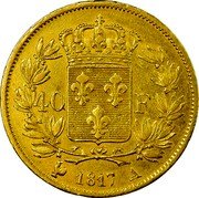 France 40 Francs Louis XVIII 1817 A KM# 713.1 40 F 1816 A coin reverse France 40 Francs Louis XVIII 1817 A KM# 713.1 40 F 1816 A coin reverse