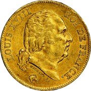 France 40 Francs Louis XVIII 1822 H KM# 713.3 LOUIS XVIII ROI DE FRANCE. MICHAUT F. coin obverse France 40 Francs Louis XVIII 1822 H KM# 713.3 LOUIS XVIII ROI DE FRANCE. MICHAUT F. coin obverse