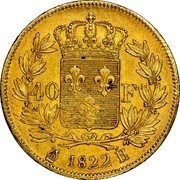 France 40 Francs Louis XVIII 1822 H KM# 713.3 40 F 1822 H coin reverse France 40 Francs Louis XVIII 1822 H KM# 713.3 40 F 1822 H coin reverse