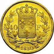 France 40 Francs Charles X 1830 MA KM# 721.2 40 F 1830 MA coin reverse France 40 Francs Charles X 1830 MA KM# 721.2 40 F 1830 MA coin reverse