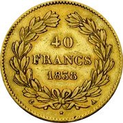 France 40 Francs Louis Philippe I 1838 A KM# 747.1 LOUIS-PHILIPPE I ROI DES FRANÇAIS coin obverse