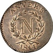 France 5 Centimes Napoleon I Antwerp. Siege Coinage 1814 KM# 1 ANVERS N 1814 coin obverse