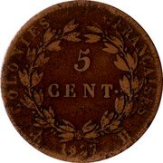 France 5 Centimes Charles X 1827 H KM# 10.2 COLONIES FRANÇAISES 5 CENT 1827 H coin reverse France 5 Centimes Charles X 1827 H KM# 10.2 COLONIES FRANÇAISES 5 CENT 1827 H coin reverse